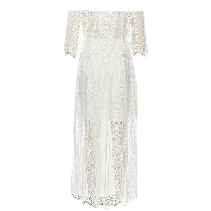 Damen Maxikleid mit eleganter Spitze und schulterfreiem Design Drune