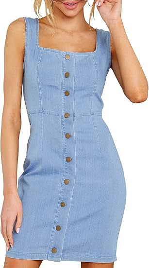 Damen Enganliegendes Jeanskleid mit durchgehender Knopfleiste und quadratischem Ausschnitt Drune