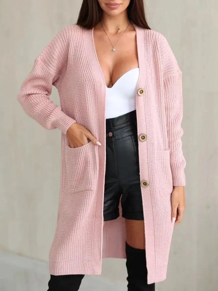 Damen Grobstrick-Cardigan mit schlichten Holzknöpfen und praktischen Taschen Drune