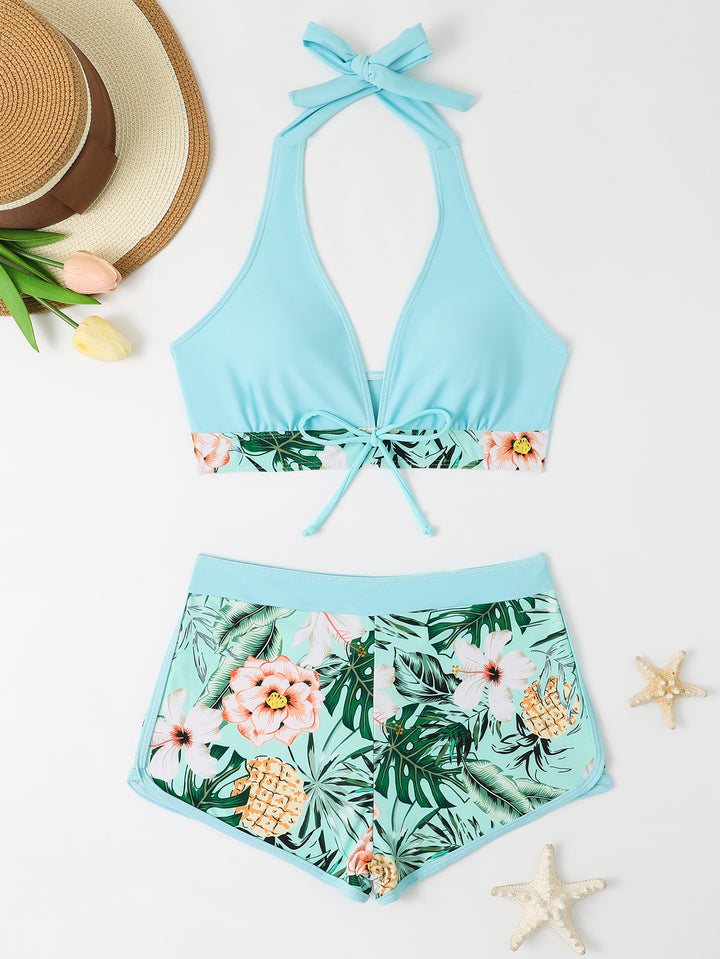 Damen Bikini-Set mit floralem Muster und herausnehmbarem Push-Up-BH Drune