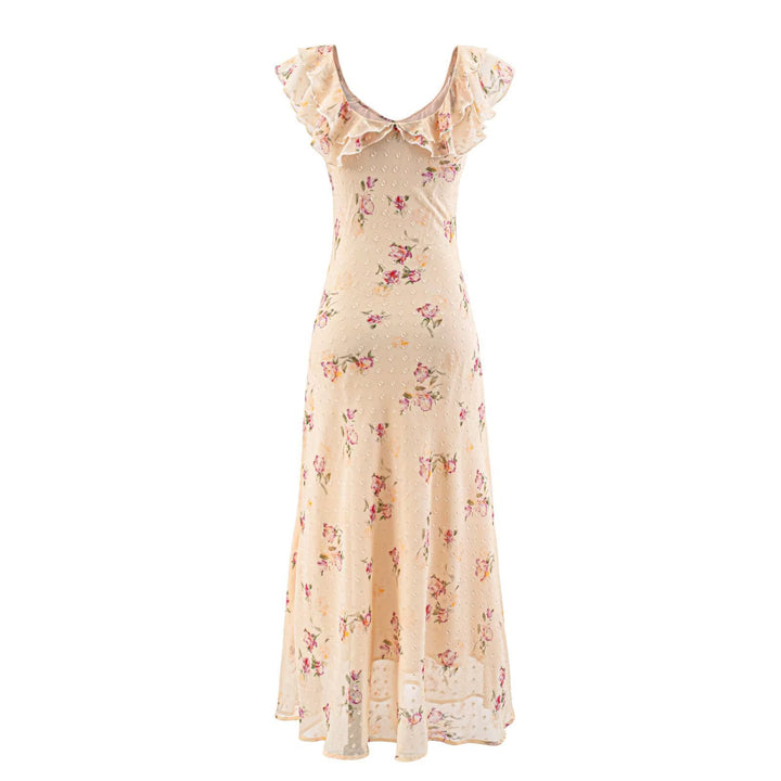 Damen Maxikleid mit floralem Design und eleganten Rüschendetails Drune