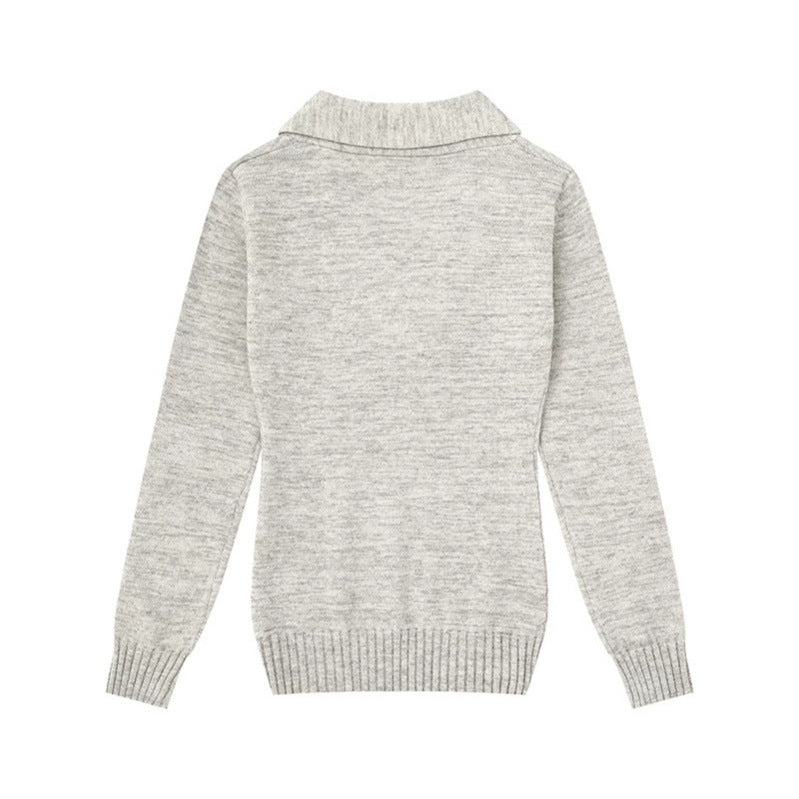 Damen Feinstrick-Pullover mit Schalkragen, V-Ausschnitt und Zierknöpfen Drune