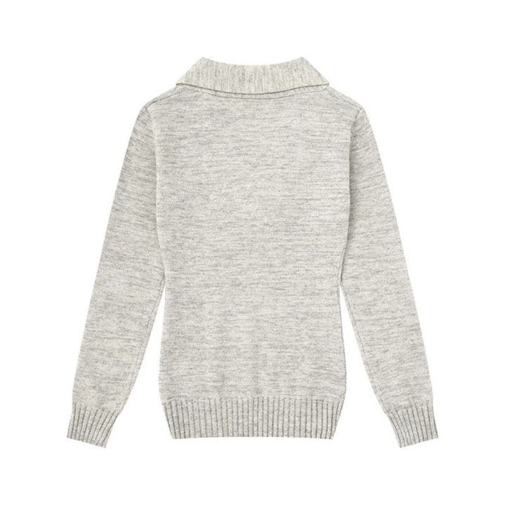 Damen Feinstrick-Pullover mit Schalkragen, V-Ausschnitt und Zierknöpfen Drune