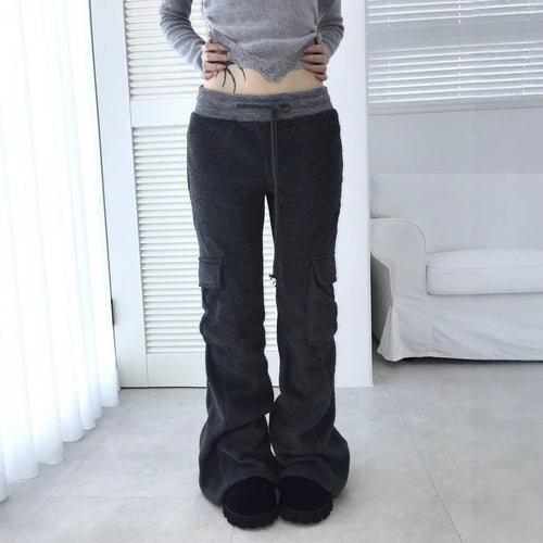 Damen Ausgestellte Cargo-Loungehose mit hohem Bund und Kordelzug Drune