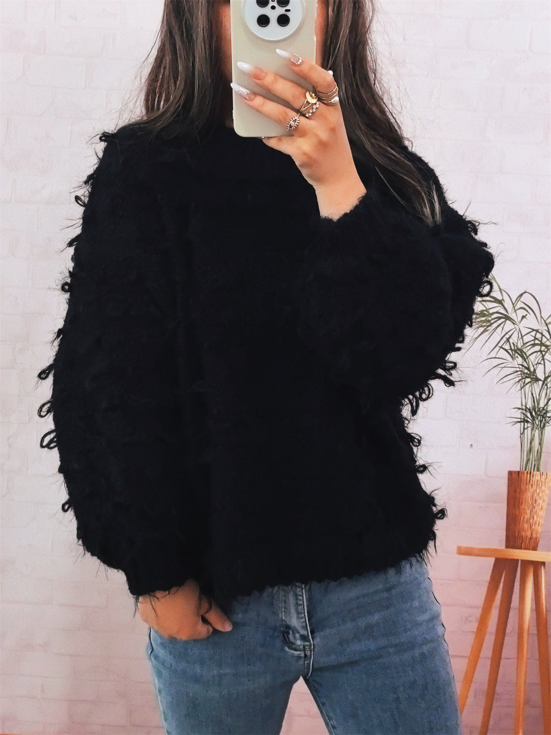 Damen kuscheliger Strickpullover mit strukturierter Oberfläche Drune