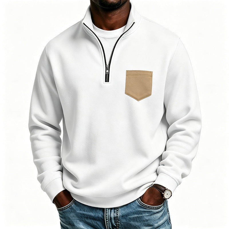 Herren Troyer-Sweatshirt mit halbem Reißverschluss und kontrastierter Brusttasche Drune