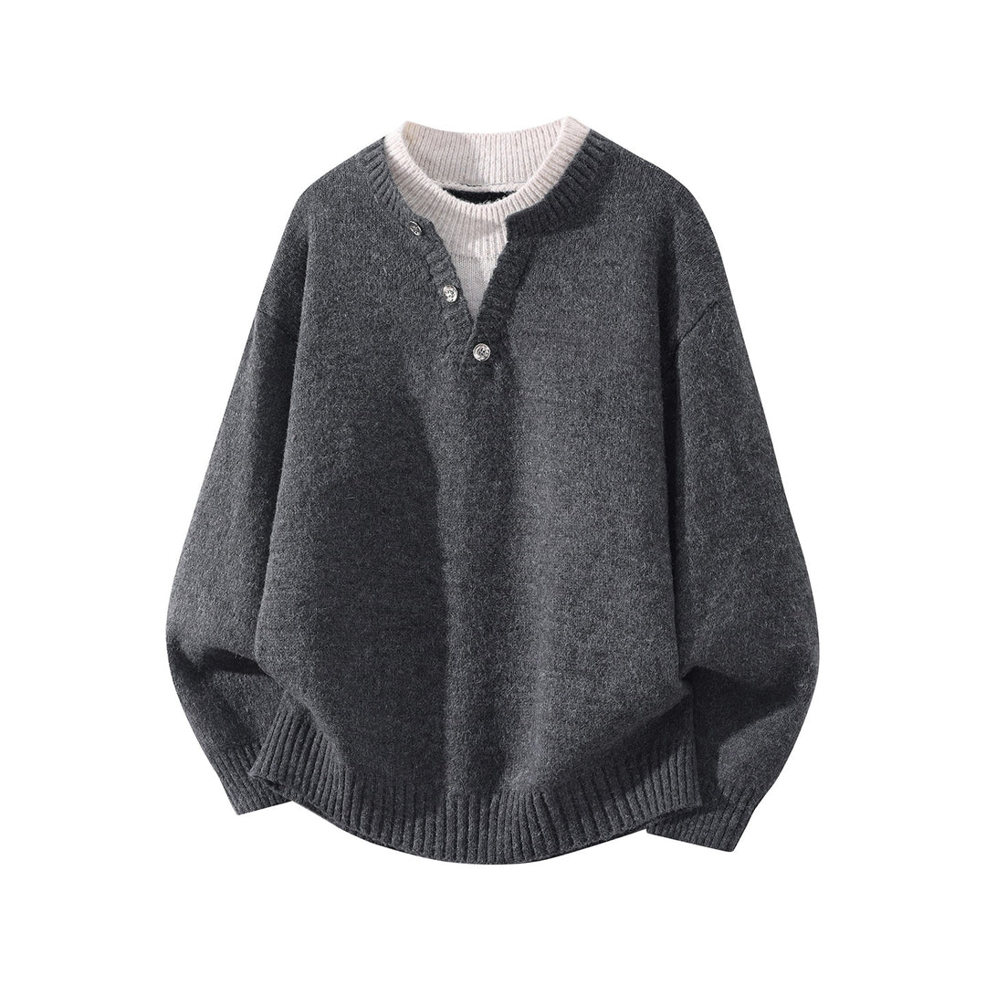 Unisex Oversize-Strickpullover mit Halbsteg‑Henley, geripptem Saum & überschnittener Schulter Drune