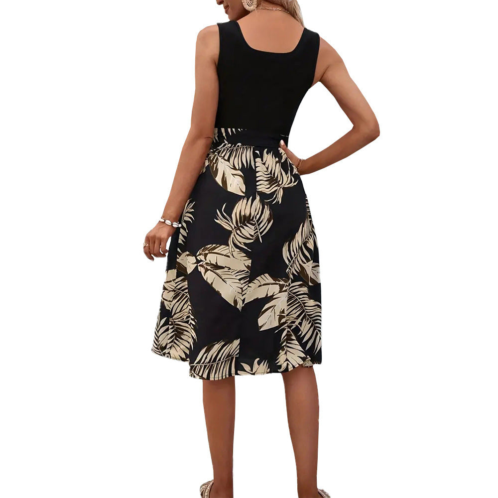 Damen Midikleid mit dekorativer Schleife und elegantem Palmendruck Drune