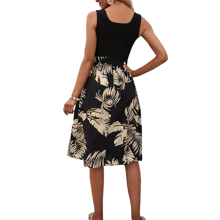 Damen Midikleid mit dekorativer Schleife und elegantem Palmendruck Drune