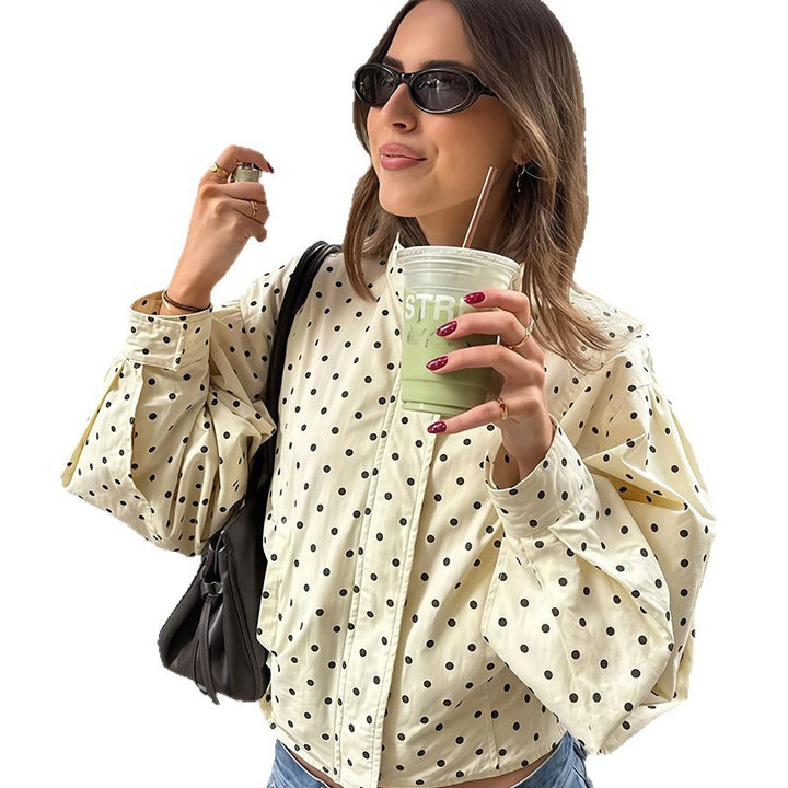 Damen figurbetonte Bluse mit punktuellem Muster Drune