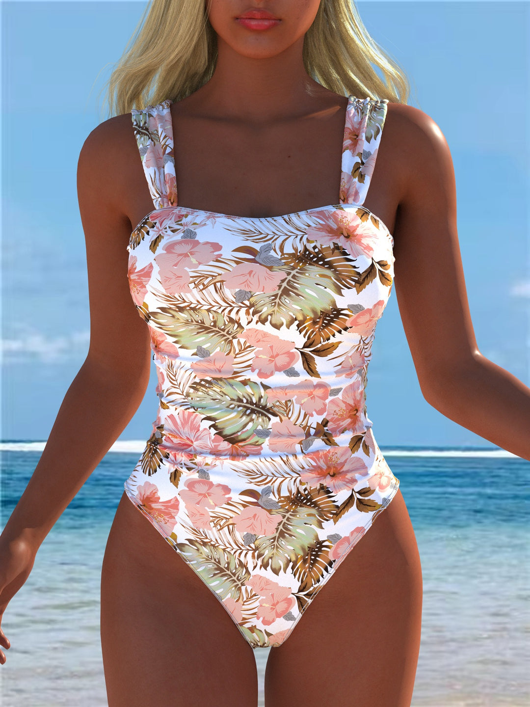 Damen Einteiler Badeanzug mit elegantem floralem Design und figurformendem Schnitt Drune