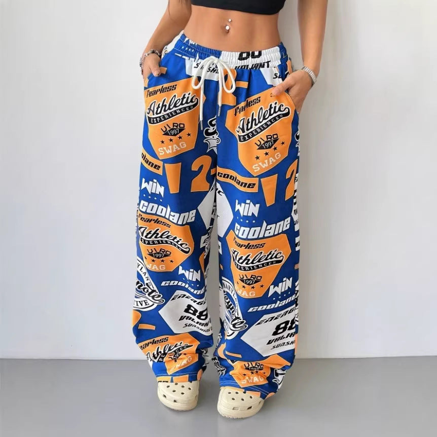 Damen Modische Freizeithose mit auffälligem Print und elastischem Bund Drune