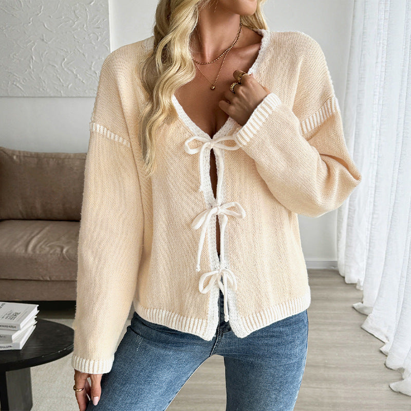 Damen Lässiger Strickcardigan mit Schnüroptik Drune