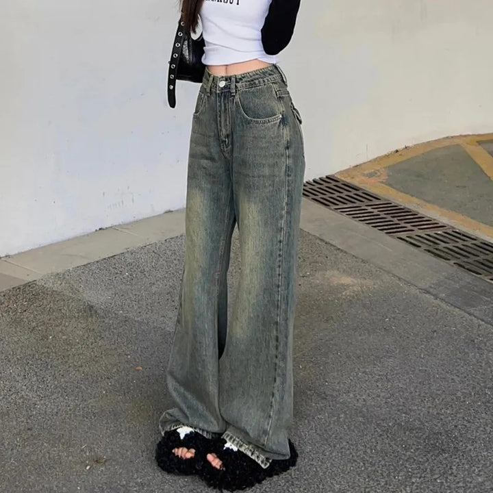 Damen Weit geschnittene High-Waist Denim-Jeans Drune