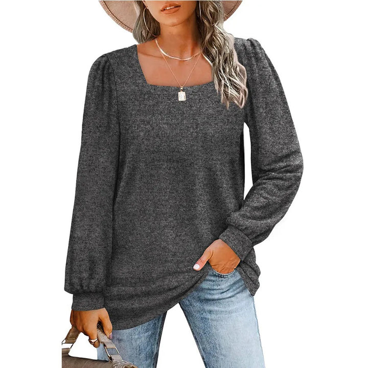 Damen Legerer Feinstrick-Pullover mit quadratischem Ausschnitt, Puffschulter und Bündchen Drune