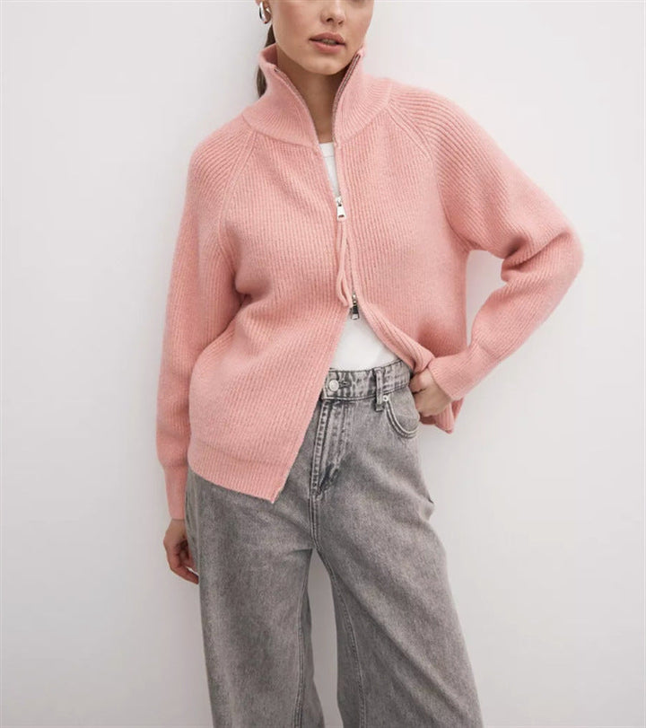 Damen Strickjacke mit hohem Kragen und Reißverschluss Drune