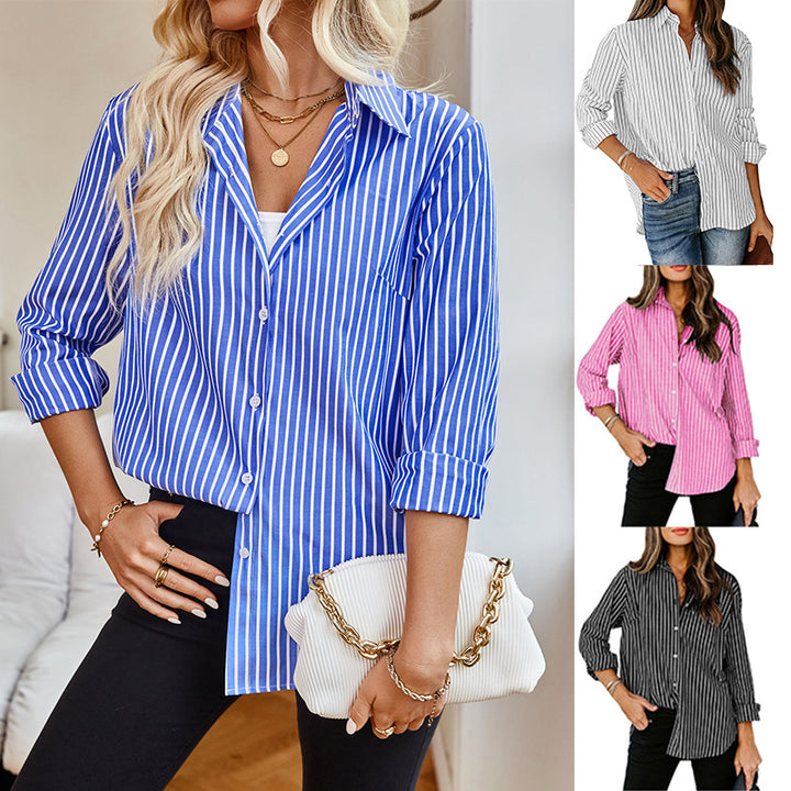 Damen Designermode gestreifte Bluse mit langen Ärmeln Drune