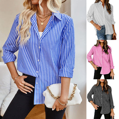 Damen Designermode gestreifte Bluse mit langen Ärmeln Drune