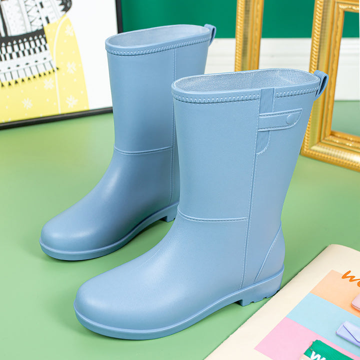 Damen Mittelhohe nahtlose Regenstiefelette aus flexiblem Vollgummi mit griffiger Profilsohle Drune