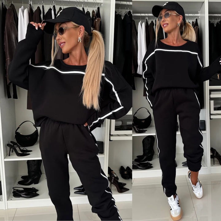 Damen sportives Lounge-Set mit gestreiften Seitenstreifen, oversized Sweatshirt und elastischer Jogginghose Drune