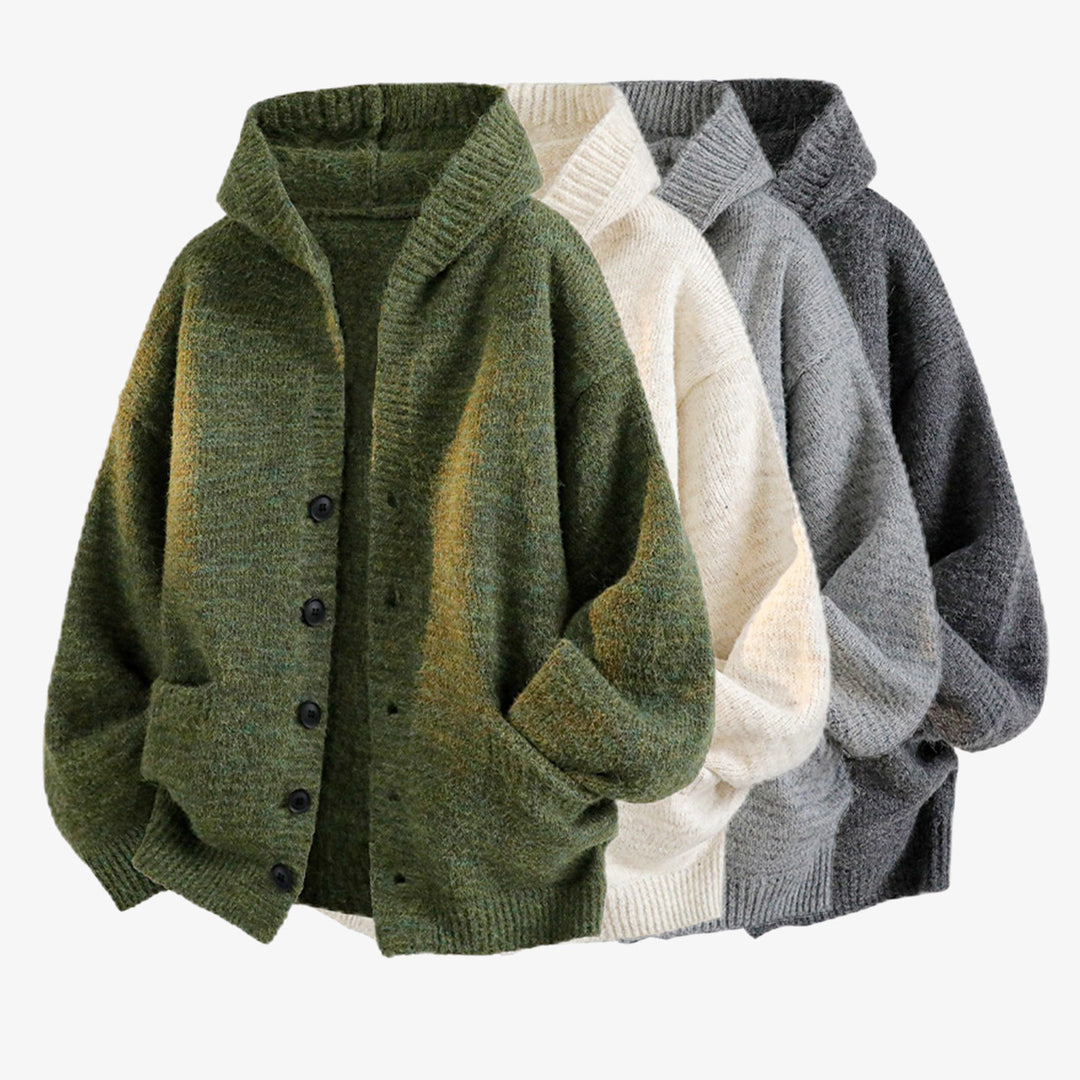 Damen Gemütliche Strickjacke mit Kapuze und Knöpfen Drune