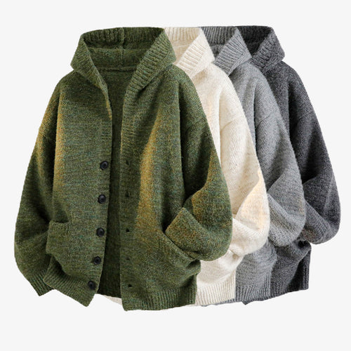 Damen Gemütliche Strickjacke mit Kapuze und Knöpfen Drune