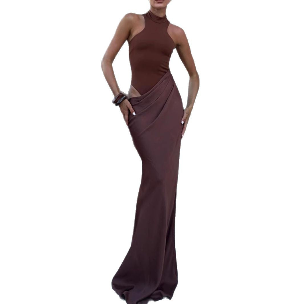 Damen Elegantes Wickelkleid mit hochgeschlossenem Kragen und seitlichem Schlitz Drune
