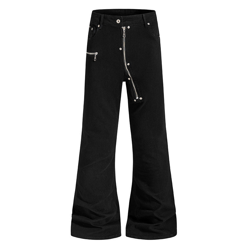 Damen Schlaghose mit hoher Taille, asymmetrischem Frontreißverschluss und Utility‑Details Drune