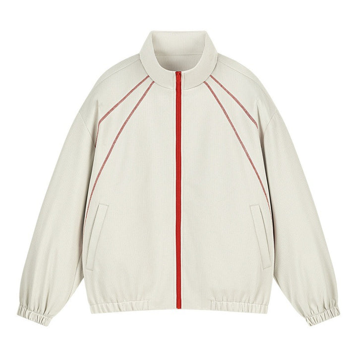 Unisex Oversize-Struktur-Trackjacke mit Stehkragen, Reißverschluss & Flatlock‑Details Drune