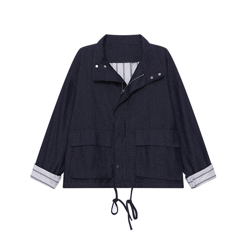 Damen lässige Jacke mit hohem Kragen und praktischen Taschen Drune