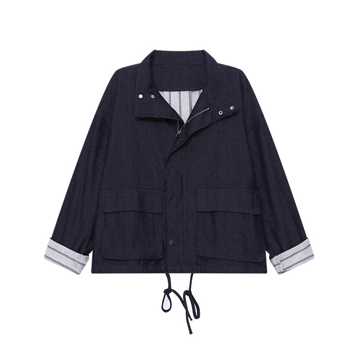 Damen lässige Jacke mit hohem Kragen und praktischen Taschen Drune