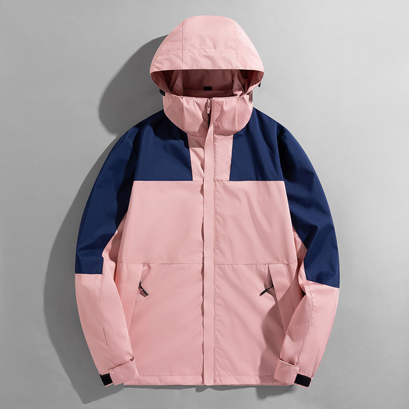 Herren zweilagige technische Kapuzen-Outdoorjacke mit hochschließendem Stehkragen und verstellbarer Kapuze Drune