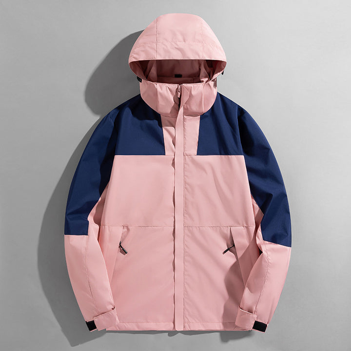 Herren zweilagige technische Kapuzen-Outdoorjacke mit hochschließendem Stehkragen und verstellbarer Kapuze Drune