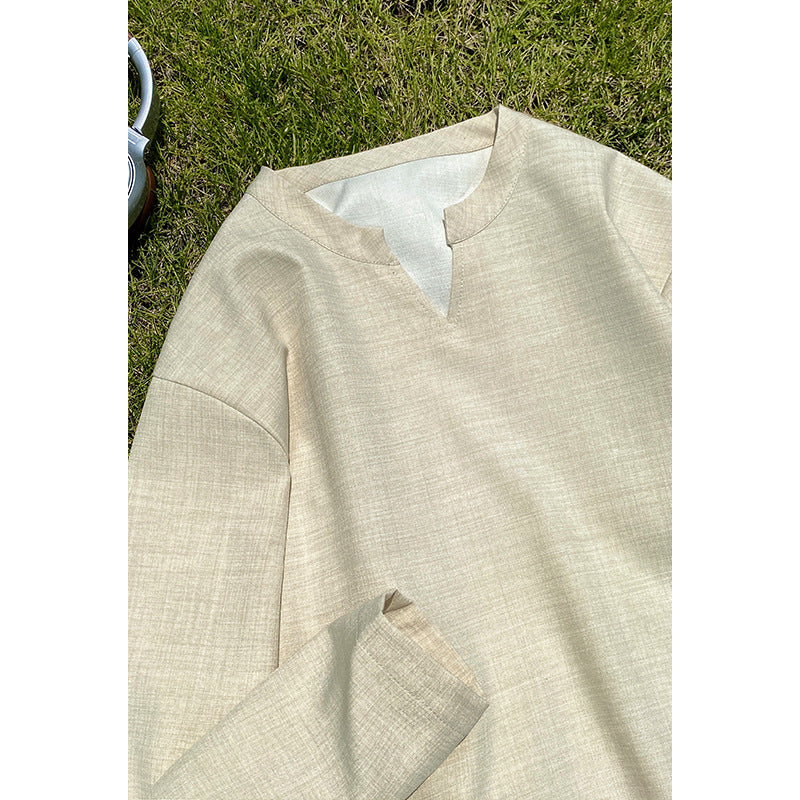 Damen Baumwolle Langarmshirt mit Stehkragen Drune