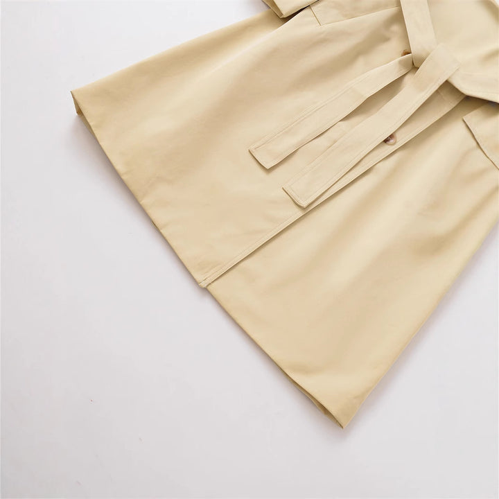 Damen klassischer Trenchcoat mit Gürtel und doppelter Knopfleiste Drune