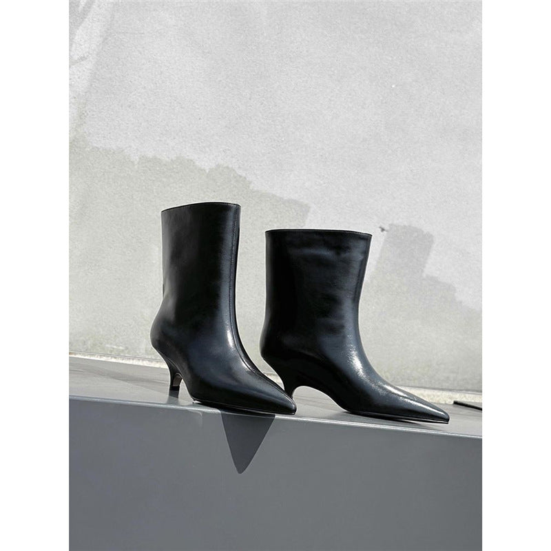 Damen spitz zulaufende Stiefelette mit sculpted Kitten-Absatz und mid-calf Schaft Drune
