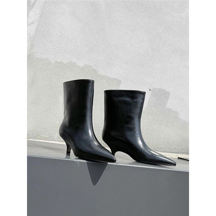 Damen spitz zulaufende Stiefelette mit sculpted Kitten-Absatz und mid-calf Schaft Drune