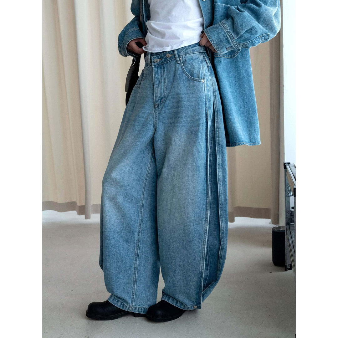 Damen Weite Jeanshose mit hohem Bund, tiefem Schritt und weitem Bein Drune