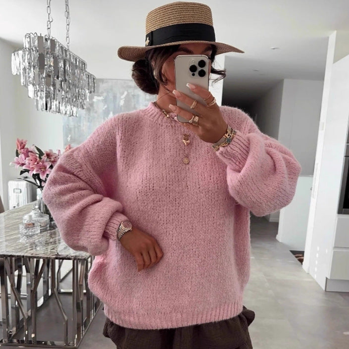 Damen Strickpullover mit voluminösen Ärmeln und feiner Struktur Drune