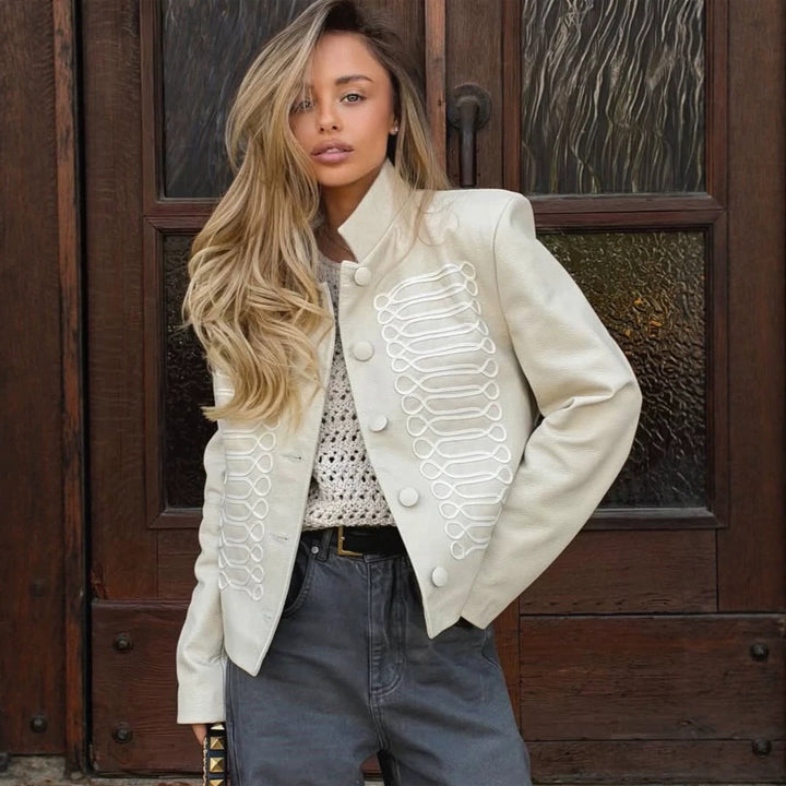 Damen Kurzjacke im Military-Stil mit dekorativer Kordverzierung und Stehkragen Drune