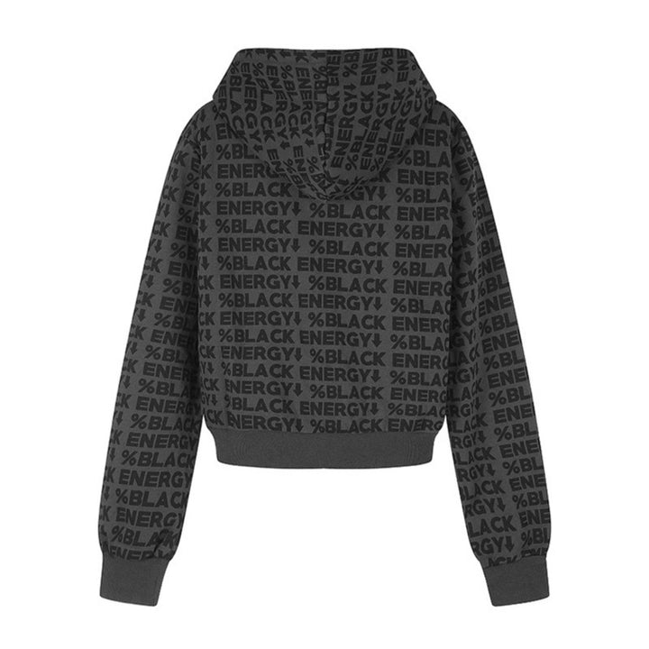 Damen kurze Zip-Kapuzenjacke mit Allover-Logoprint und elastischem Rippenbund Drune
