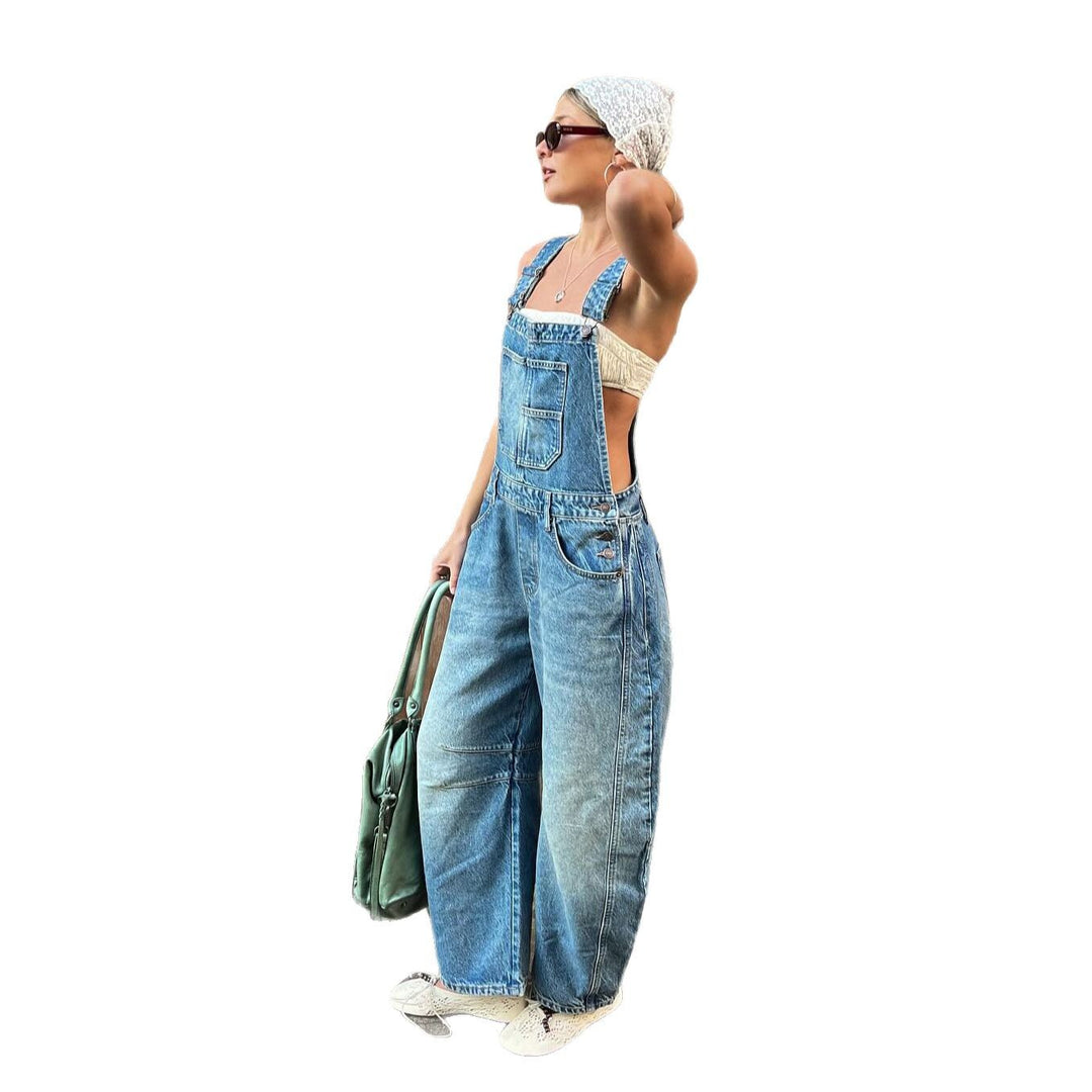 Damen Lässige Jeans-Trägerhose im entspannten Schnitt Drune