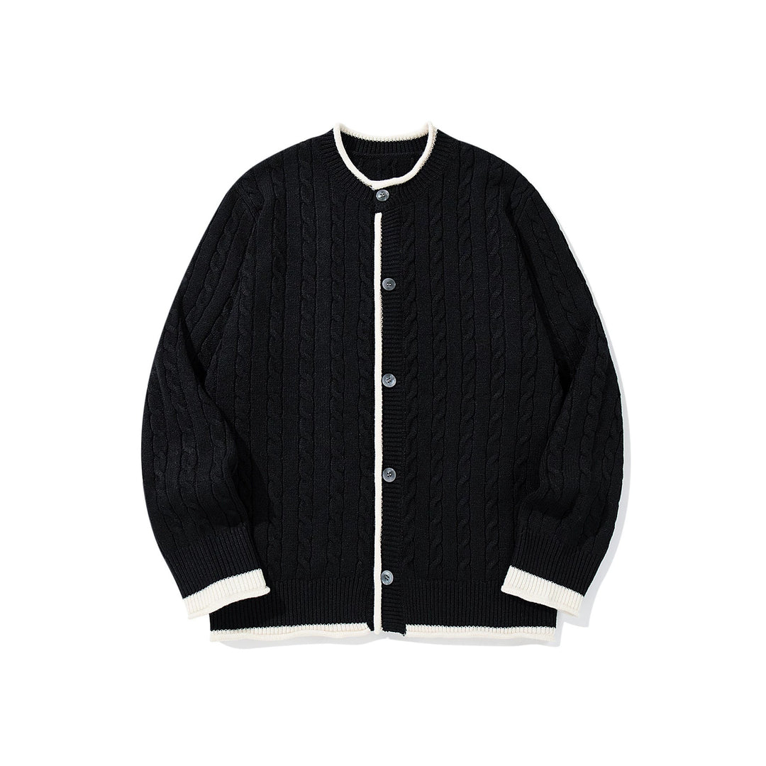 Unisex Kabelstrick-Cardigan mit Rundhals, kontrastierten Bündchen und durchgehender Knopfleiste Drune