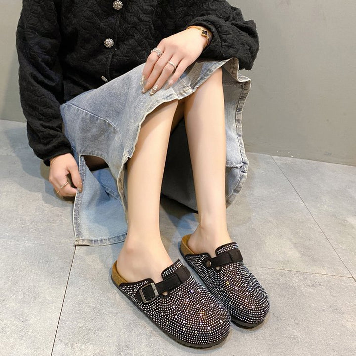 Damen Clogs mit funkelnden Strasssteinchen und verstellbarem Schnallenverschluss Drune