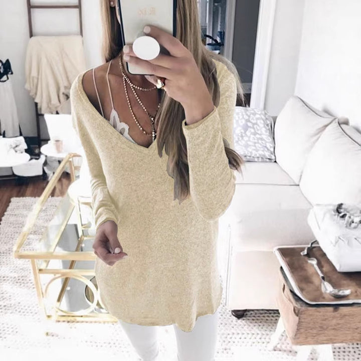 Damen feinstrick Tunika mit tiefem V-Ausschnitt und lässigem Oversized-Schnitt Drune