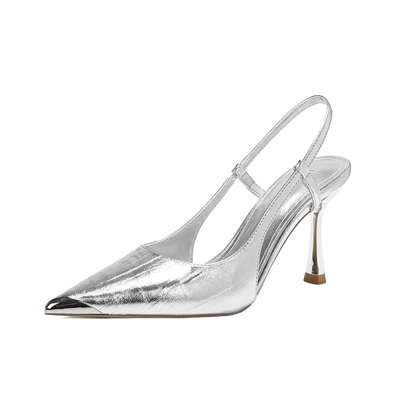 Damen elegante Slingback Pumps mit metallic glänzendem Obermaterial Drune