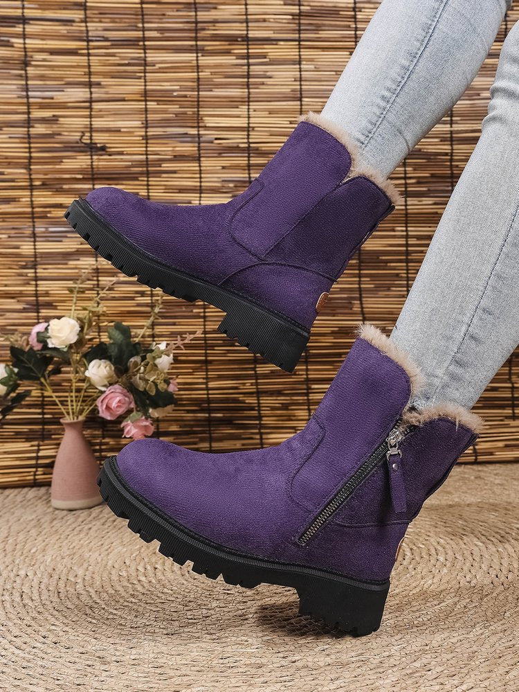 Damen Gefütterte Wildlederoptik Stiefeletten mit Teddyfutter, seitlichem Reißverschluss und profilierter Gummisohle Drune