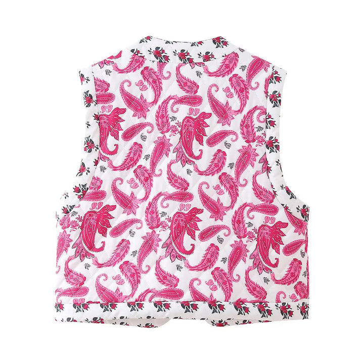 Damen nan ärmellose gesteppte Boxy-Weste mit Paisley-Print, offener Kimono-Front und aufgesetzten Taschen Drune