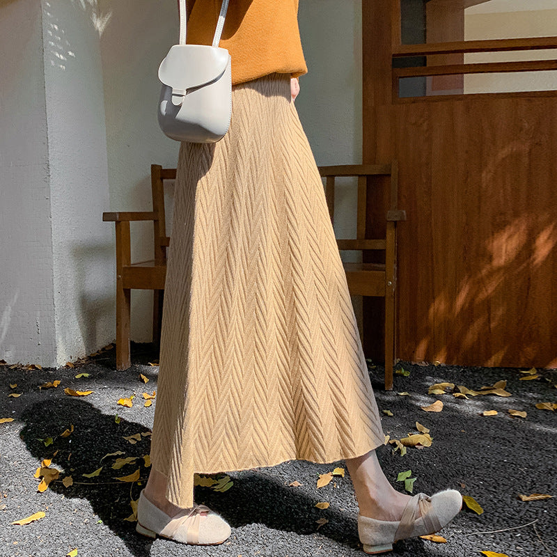 Damen Eleganter Strickrock mit strukturiertem Zopfmuster Drune