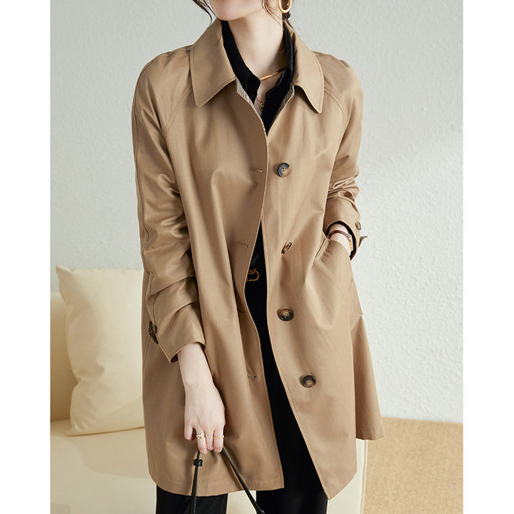 Damen Modische Trenchjacke mit stilvollem Kragen und praktischen Taschen Drune